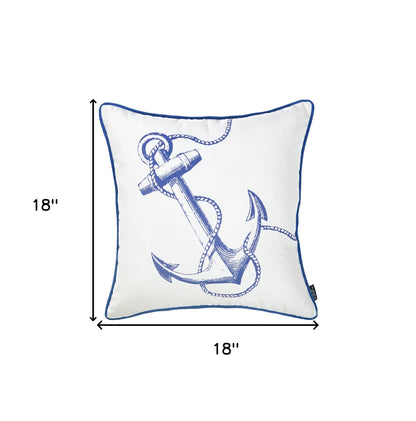 Blue And White Nautical Anchor Decorative Throw Pillow Cover