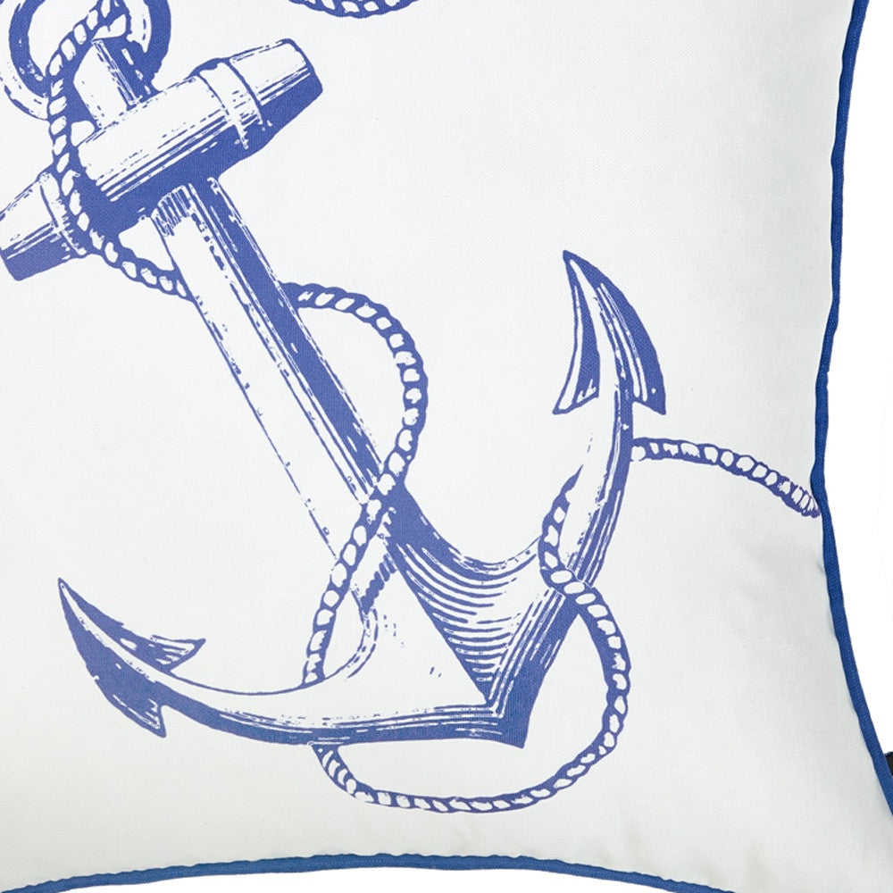 Blue And White Nautical Anchor Decorative Throw Pillow Cover