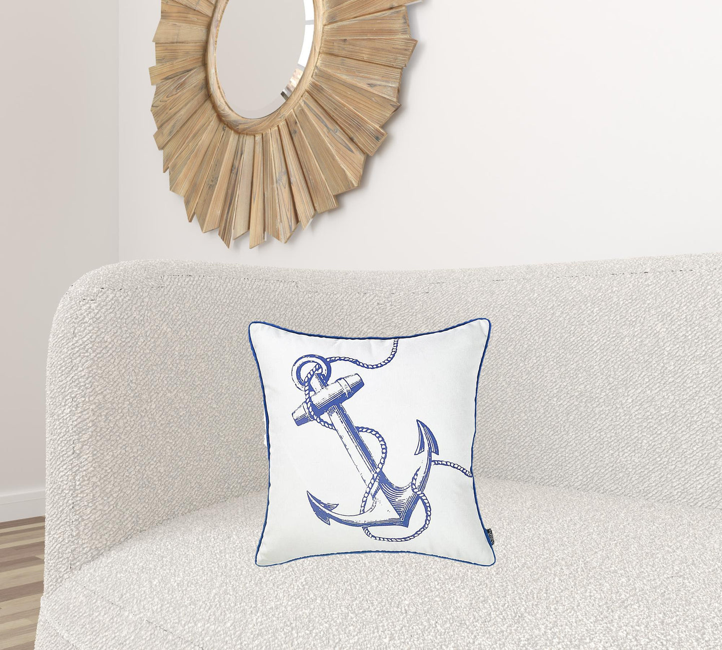 Blue And White Nautical Anchor Decorative Throw Pillow Cover