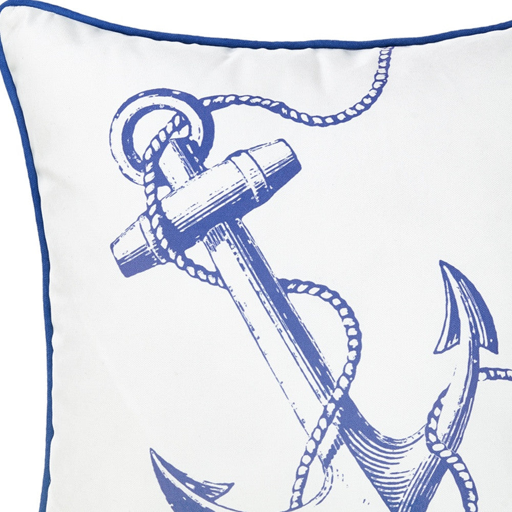 Blue And White Nautical Anchor Decorative Throw Pillow Cover