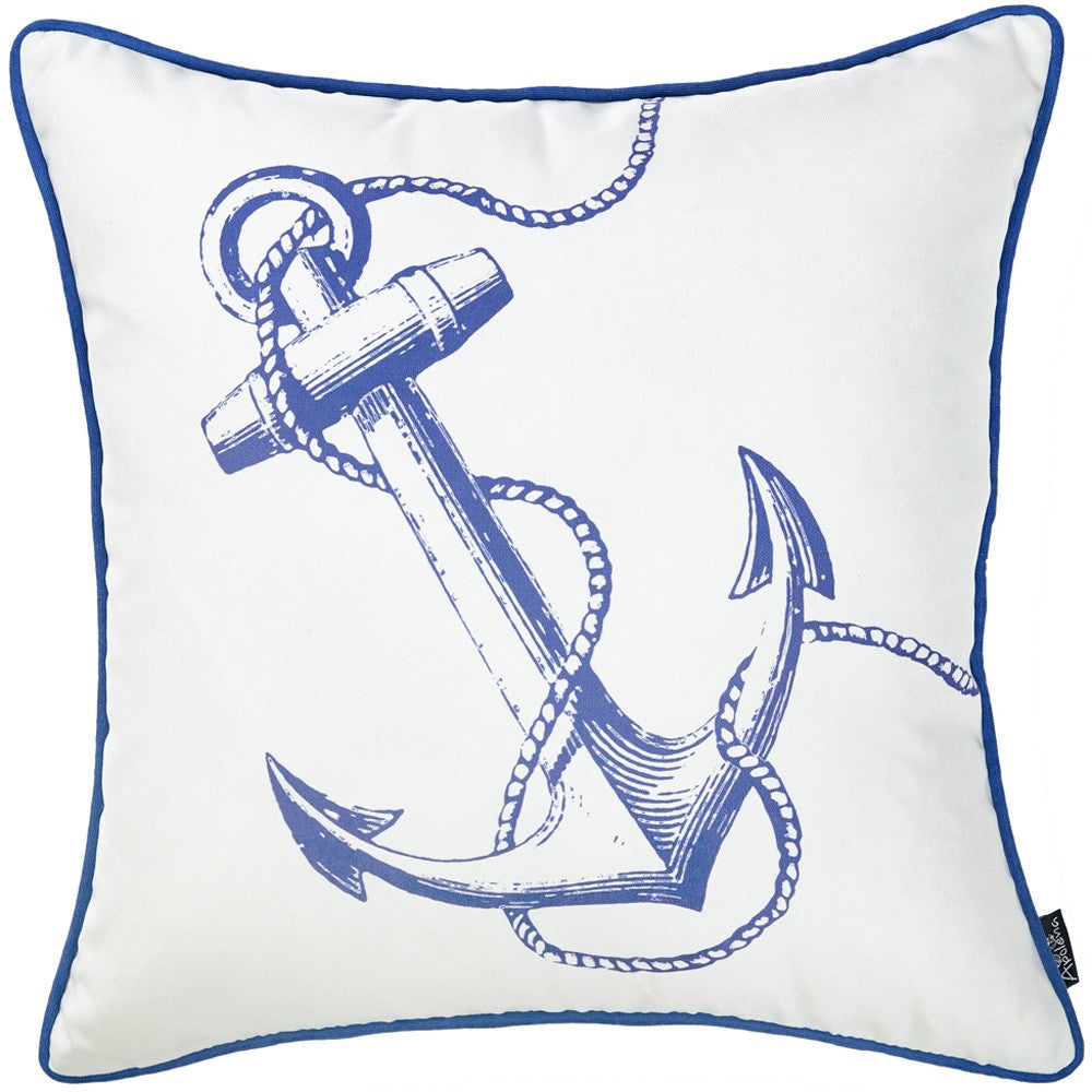 Blue And White Nautical Anchor Decorative Throw Pillow Cover