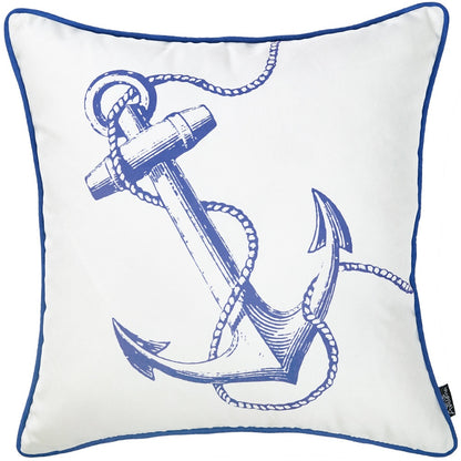 Blue And White Nautical Anchor Decorative Throw Pillow Cover