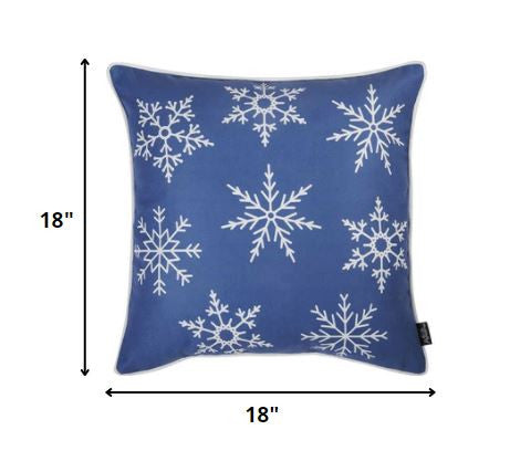 18" Blue Christmas Snow Flakes Throw Pillow Cover