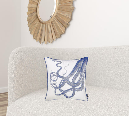 Square White And Blue Octopus Decorative Throw Pillow Cover