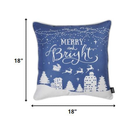 18" Blue Christmas Merry Bright Throw Pillow Cover