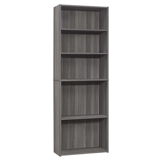 71" Gray Adjustable Five Tier Standard Bookcase