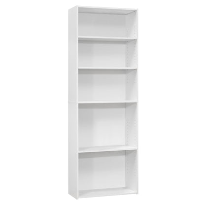 71" White Adjustable Five Tier Standard Bookcase