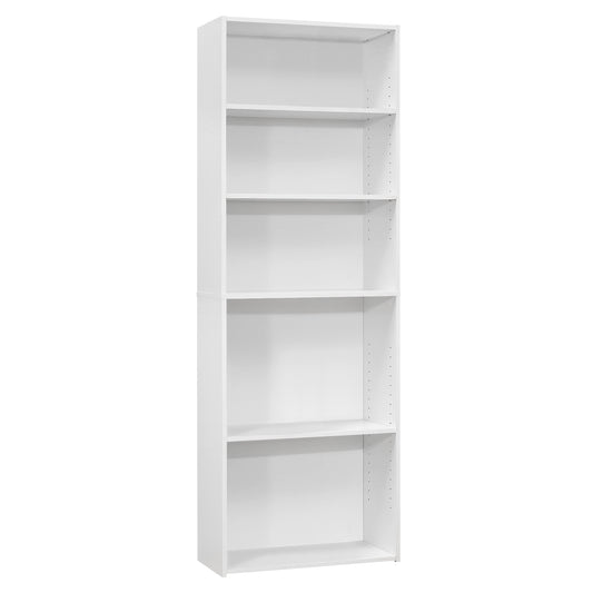 71" White Adjustable Five Tier Standard Bookcase
