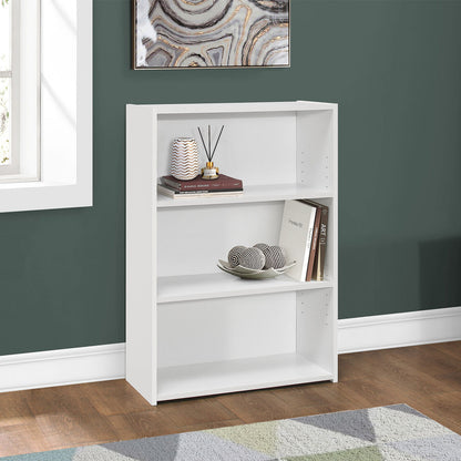 36" White Adjustable Three Tier Standard Bookcase