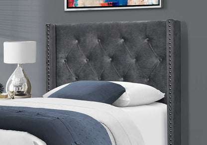 45.25" X 82.75" X 49.75" Dark Grey Velvet With Chrome Trim - Twin Size Bed