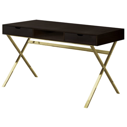 24" Dark Brown Rectangular Computer Desk With Two Drawers