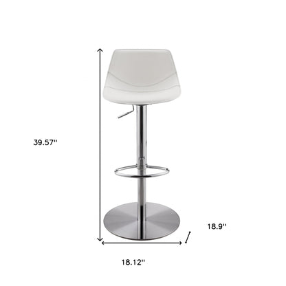 18.12" X 18.9" X 39.57" White Leatherette Over Steel Frame Adjustable Swivel Barcounter Stool With Brushed Stainless Steel Base