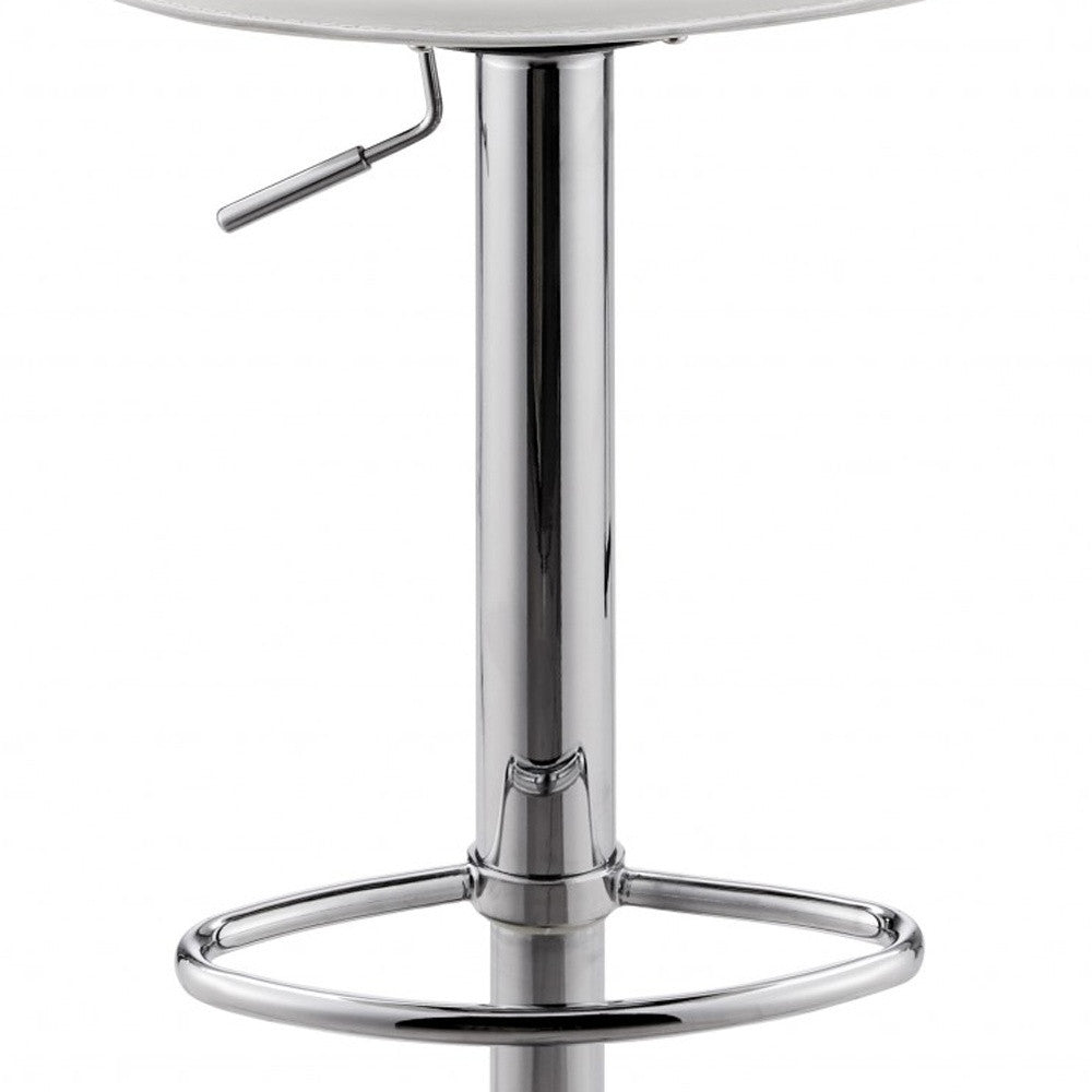 18.12" X 18.9" X 39.57" White Leatherette Over Steel Frame Adjustable Swivel Barcounter Stool With Brushed Stainless Steel Base