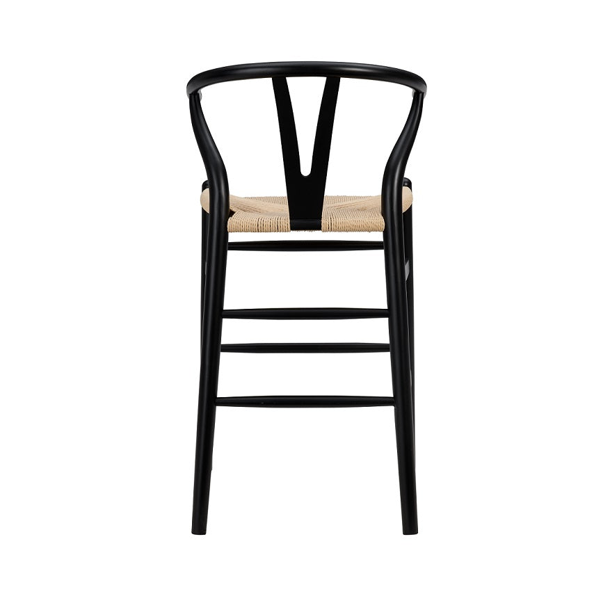 38" Black Solid Wood Counter Stool With Natural Seat
