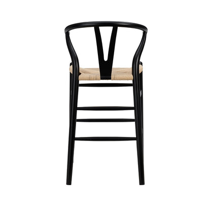 38" Black Solid Wood Counter Stool With Natural Seat