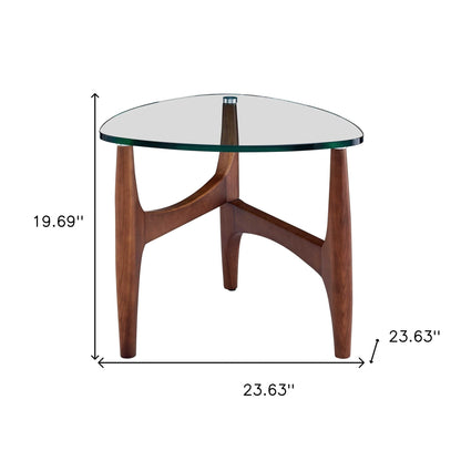 23.63" X 23.63" X 19.69" Clear Tempered Glass Side Table With Walnut Base