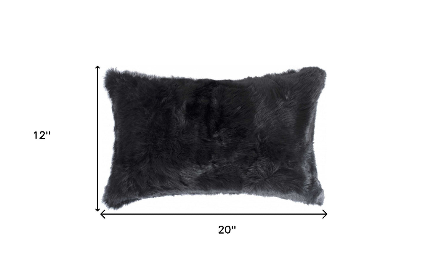 5" X 12" X 20" 100% Natural Rabbit Fur Black Pillow