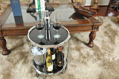 22" Silver Glass Round Mirrored End Table With Shelf