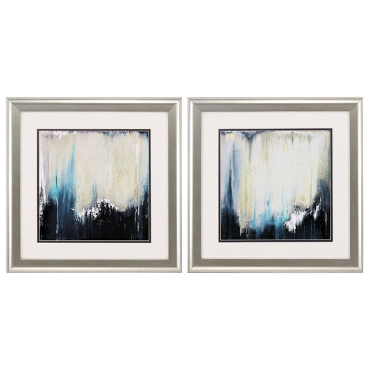 19" X 19" Brushed Silver Frame Blue Illusion (Set Of 2)