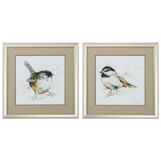 18" X 18" Champagne Gold Color Frame  Watercolor Mountain (Set Of 2)