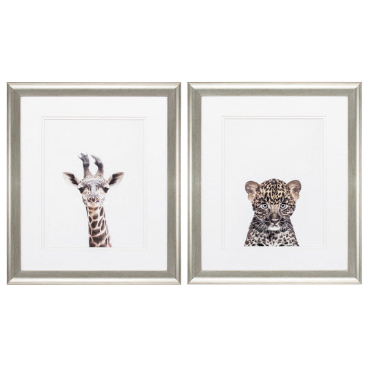 19" X 22" Brushed Silver Frame Giraffe Leopard (Set Of 2)