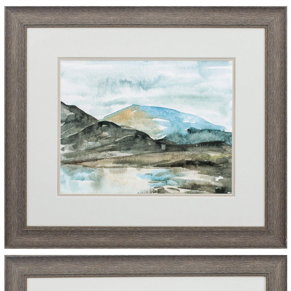 22" X 19" Distressed Wood Toned Frame Watercolor Views (Set Of 2)