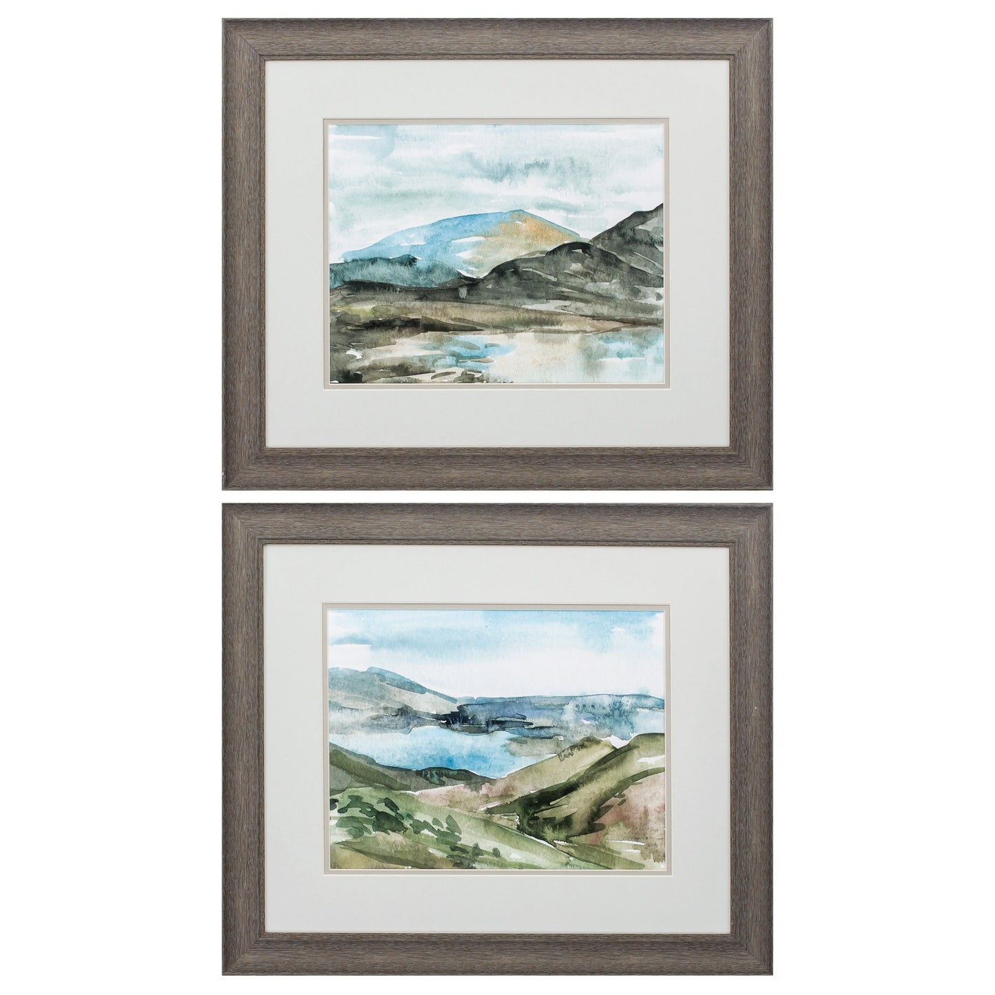 22" X 19" Distressed Wood Toned Frame Watercolor Views (Set Of 2)