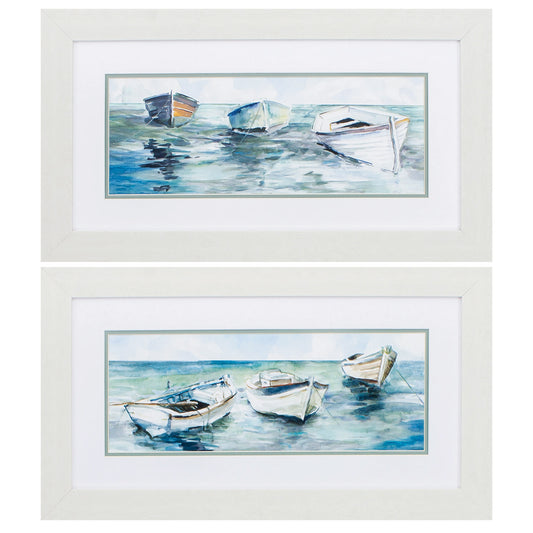27" X 15" White Frame Caught At Low Tide (Set Of 2)