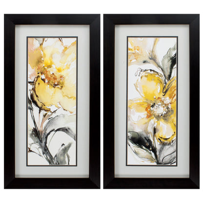 14" X 26" Brown Frame Golden Flower (Set Of 2)