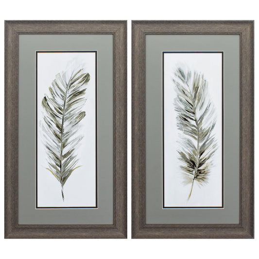 15" X 27" Distressed Wood Toned Frame Plume Neutral (Set Of 2)