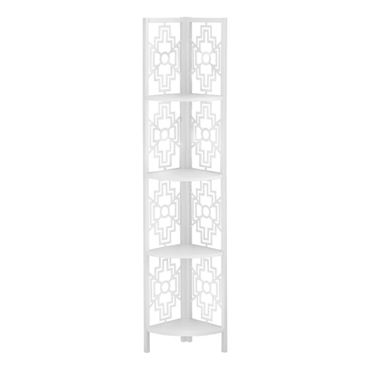62" White Metal Four Tier Corner Bookcase