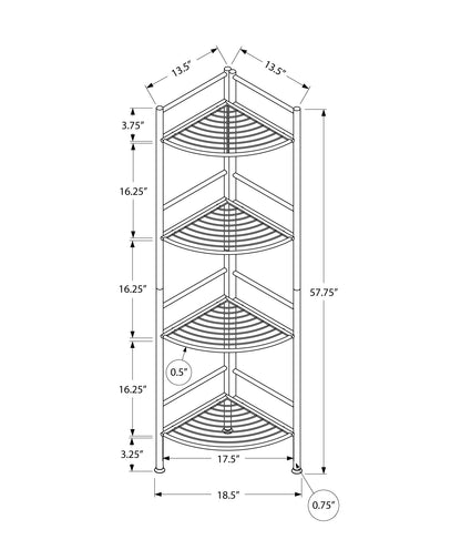 58" White Metal Four Tier Corner Bookcase