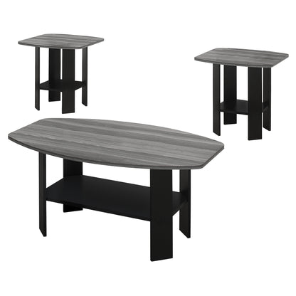 Set of Three 36" Gray And Black Coffee Table With Shelf