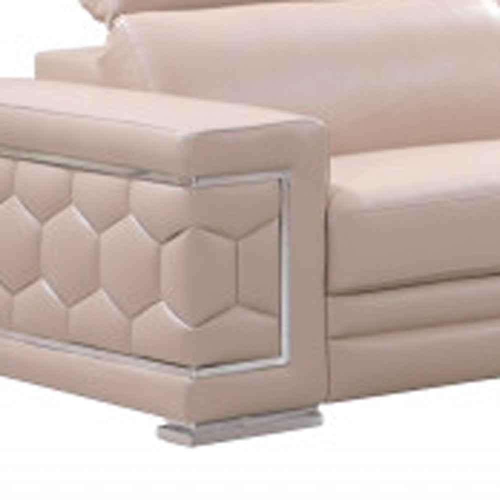 Two Piece Indoor Beige Italian Leather Five Person Seating Set