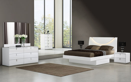 High Gloss White Four Piece King Bedroom Set