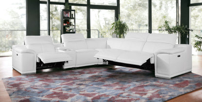 White Italian Leather Power Reclining U Shaped Six Piece Corner Sectional With Console