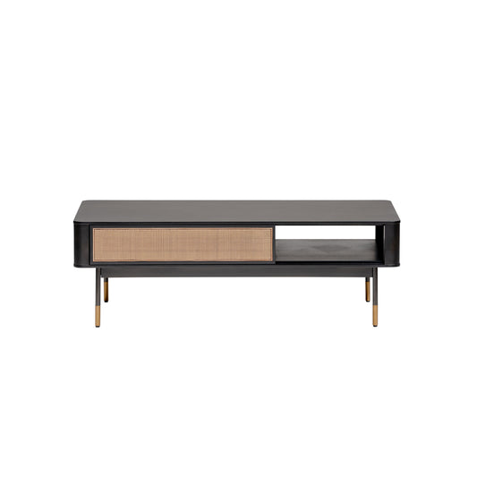 47" Black and Brown Solid Wood Coffee Table with Drawer and Shelf