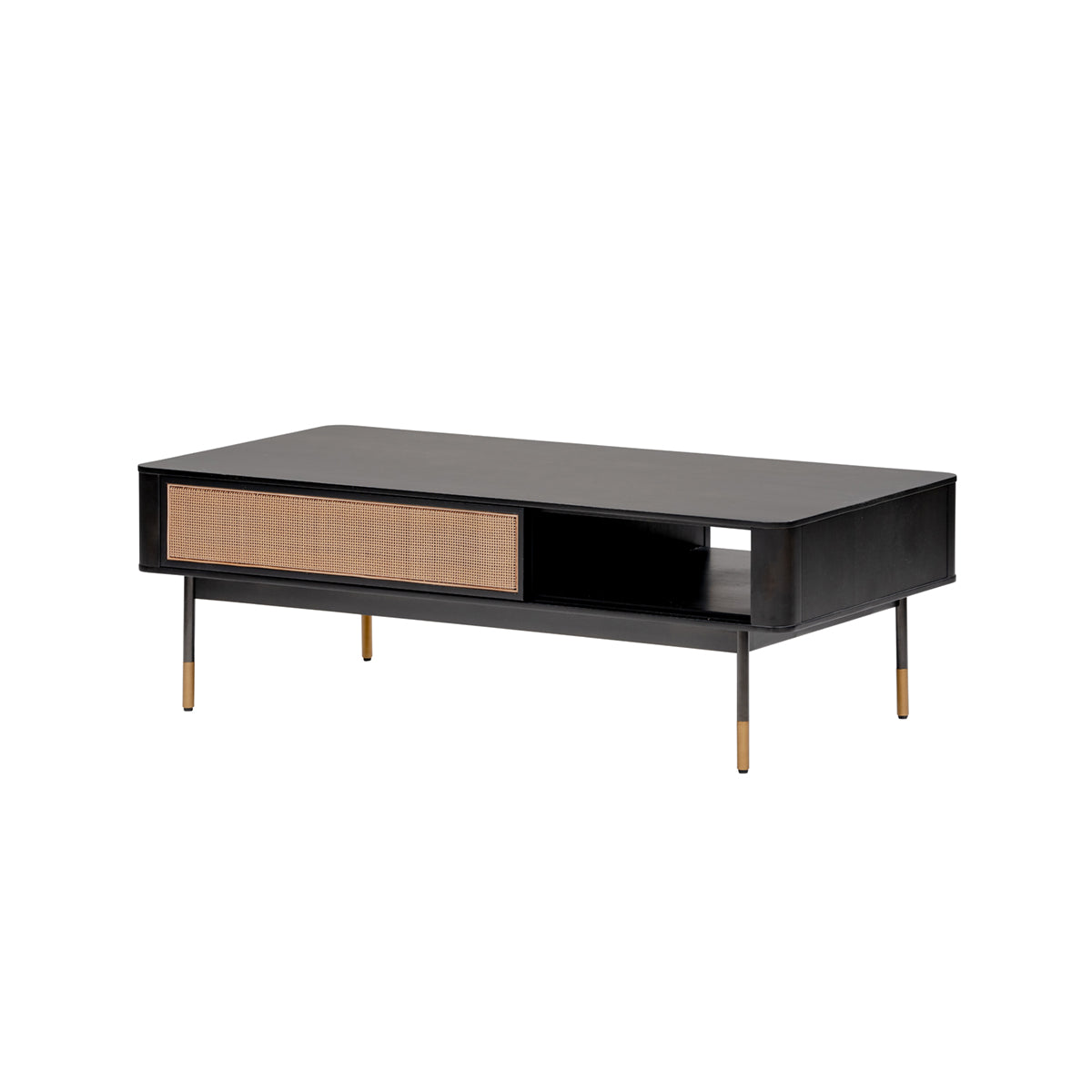 47" Black and Brown Solid Wood Coffee Table with Drawer and Shelf