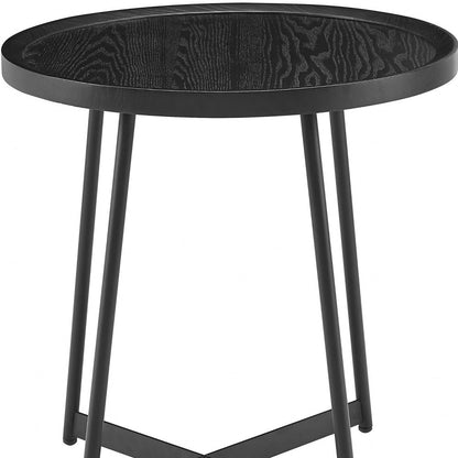 21.66" X 21.66" X 22.05" Round Side Table In Black Ash Wood And Black