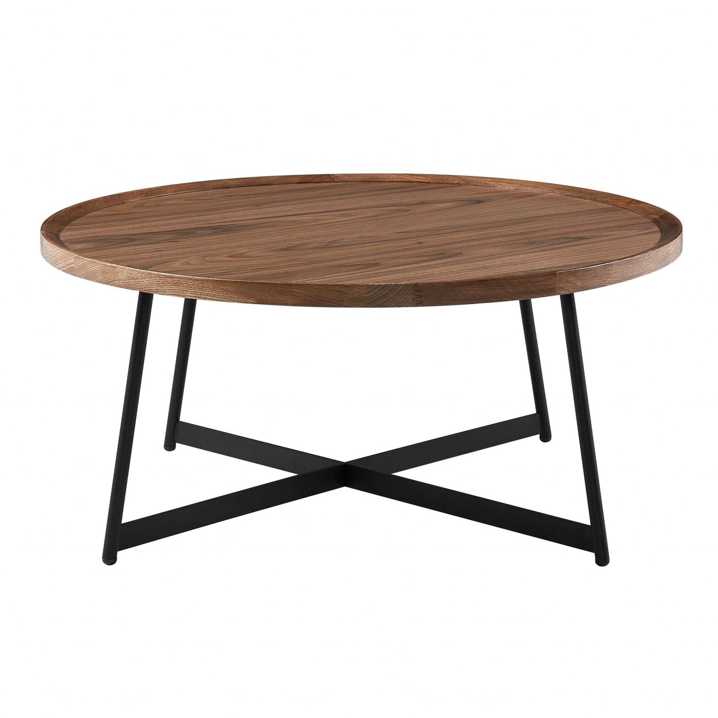 35" Black And Walnut Manufactured Wood Round Coffee Table