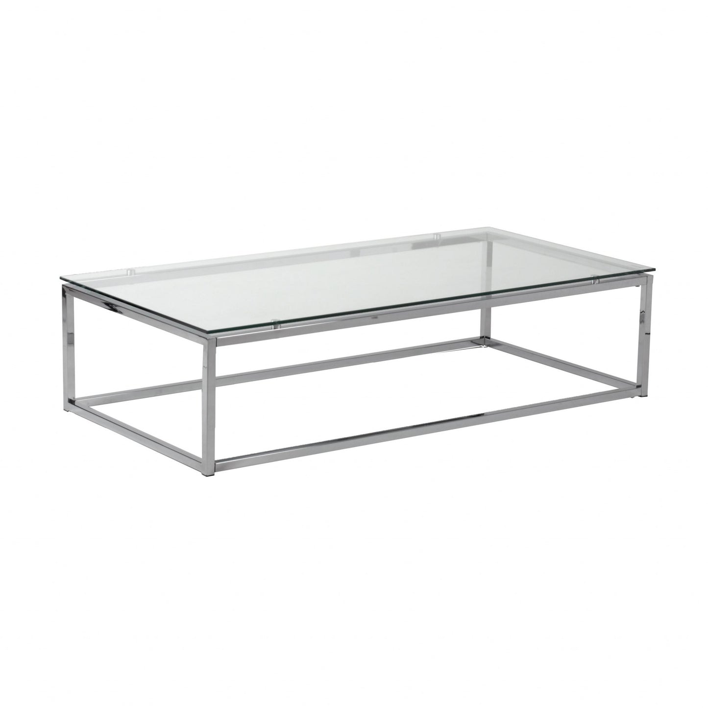 47.8" X 24" X 12" Rectangle Coffee Table In Clear Glass With Chrome Base