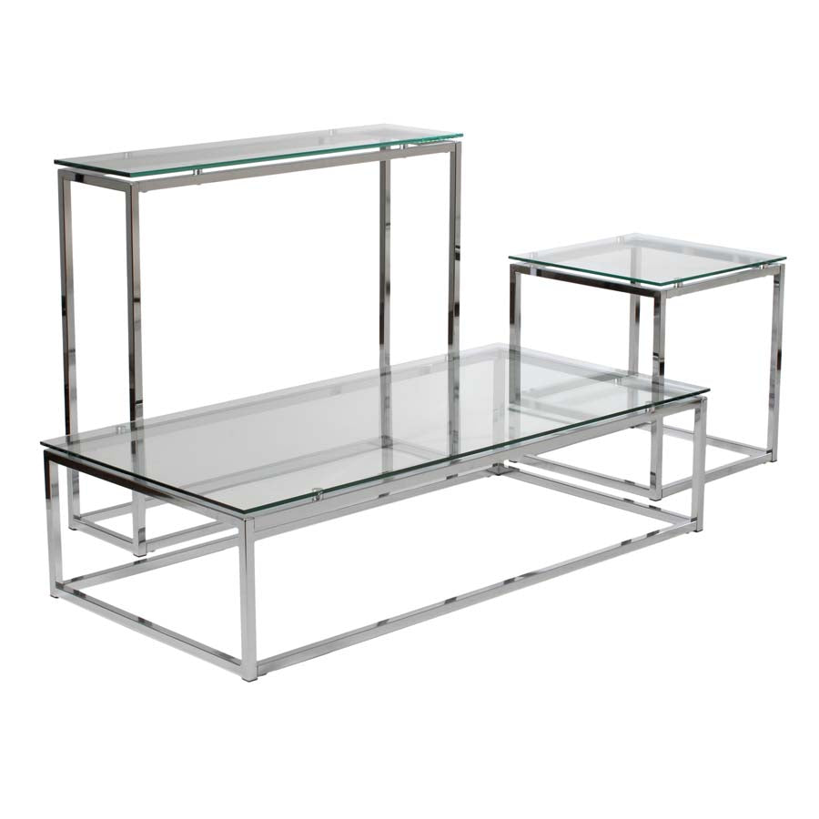 47.8" X 24" X 12" Rectangle Coffee Table In Clear Glass With Chrome Base