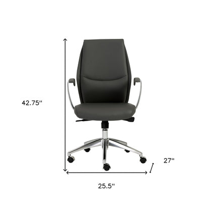 Gray Faux Leather Seat Swivel Adjustable Task Chair Leather Back Steel Frame