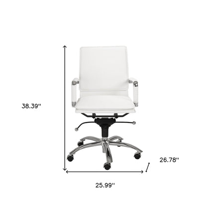 White Faux Leather Seat Swivel Adjustable Task Chair Leather Back Steel Frame