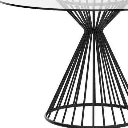 47" Clear and Black Rounded Glass and Iron Pedestal Base Dining Table