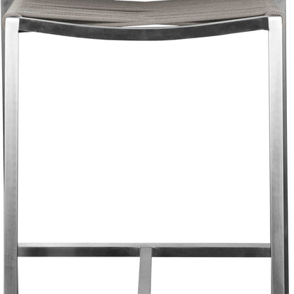 33" Brown And Silver Stainless Steel Low Back Bar Height Chair With Footrest