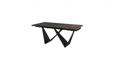 71" Black Stone and Metal Self-Storing Leaf Dining Table