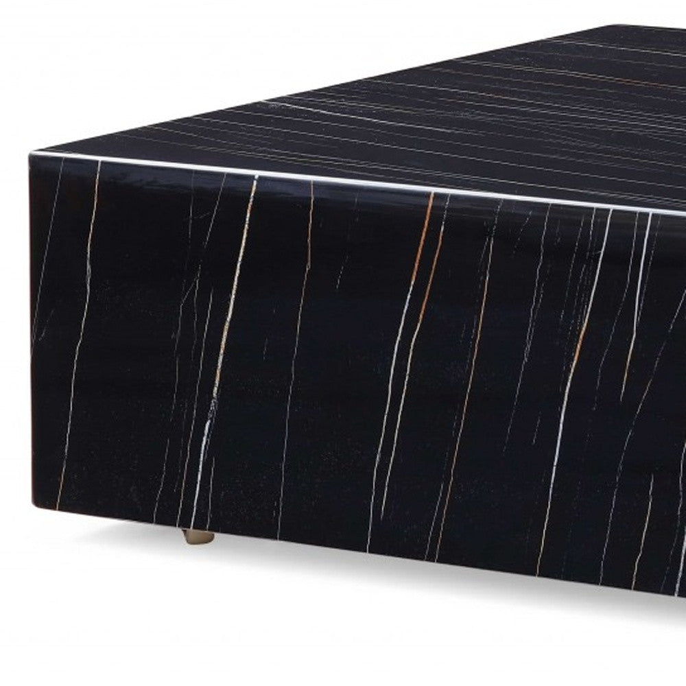 35" Black Genuine Marble And Brass Square Coffee Table