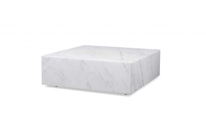 35" White Genuine Marble And Brass Square Coffee Table