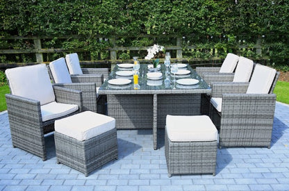 129" X 76" X 46" Gray 11Piece Outdoor Dining Set With Cushions